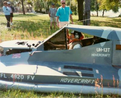 This photo shows Sid's hovercraft operating with three passengers.